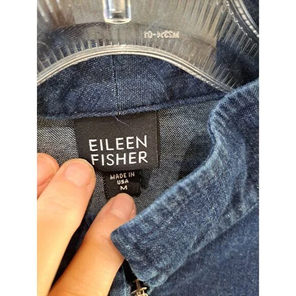Eileen Fisher Womens Full Zip Blue Denim Jean Jacket Size M Cotton Blend - Picture 3 of 10